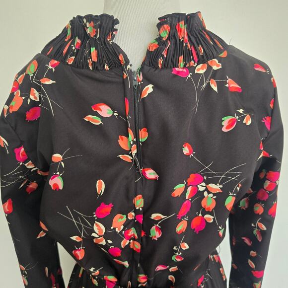 Vintage 70s Whimsigoth Dress Victor Costa Black Victorian Ruffle Women Medium - Picture 6 of 14